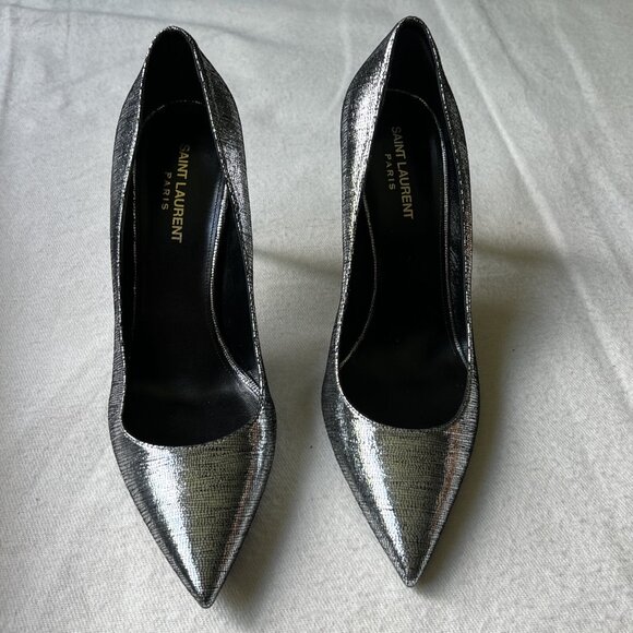 Saint Laurent Shoes - SAINT LAURENT Shoes Anja 85 Gray Metallic High Heel Pumps